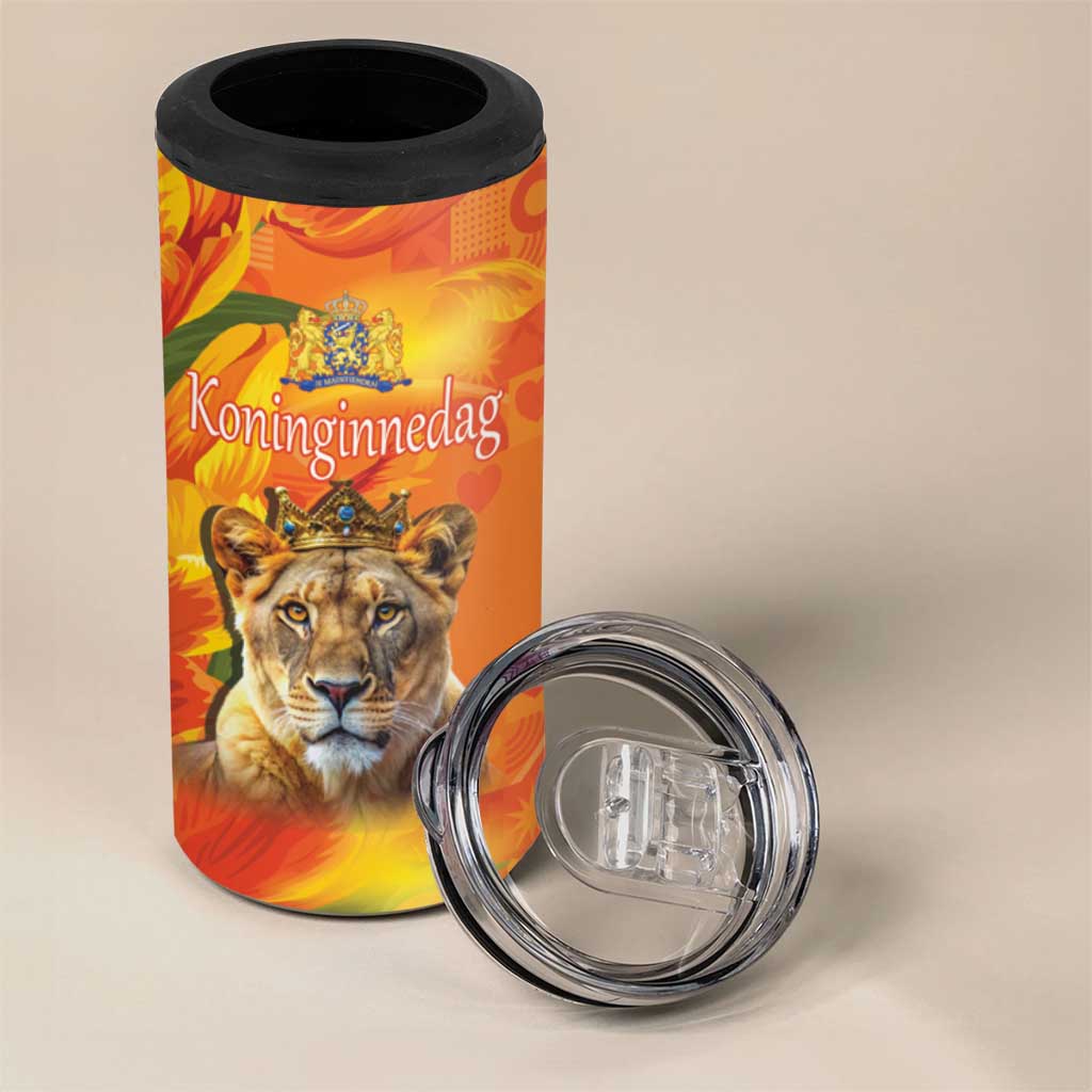 Personalized Netherlands Koninginnedag 4 in 1 Can Cooler Tumbler 30th April Lioness with Orange Tulip