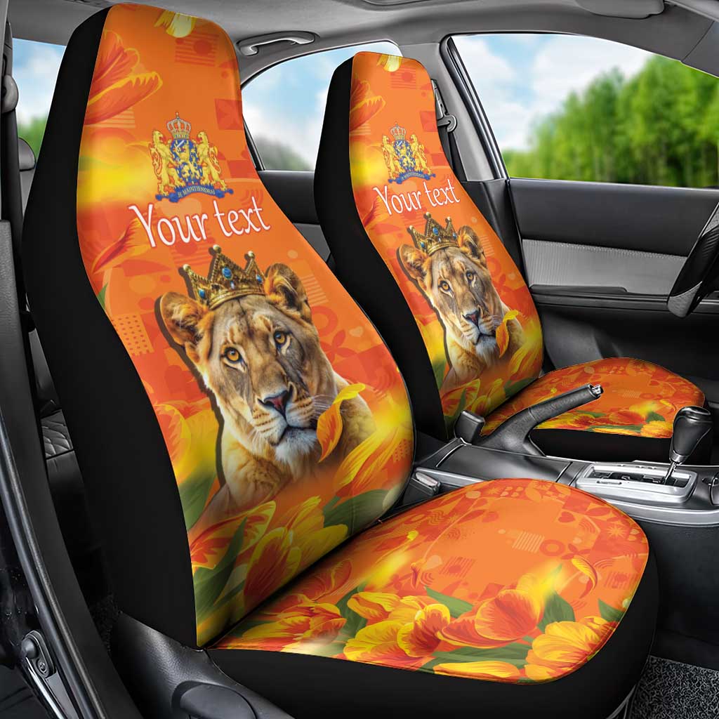 Personalized Netherlands Koninginnedag Car Seat Cover 30th April Lioness with Orange Tulip