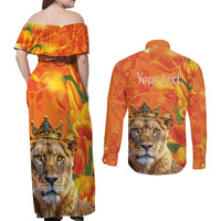 Personalized Netherlands Koninginnedag Couples Matching Off Shoulder Maxi Dress and Long Sleeve Button Shirt 30th April Lioness with Orange Tulip