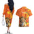 Personalized Netherlands Koninginnedag Couples Matching Off The Shoulder Long Sleeve Dress and Hawaiian Shirt 30th April Lioness with Orange Tulip