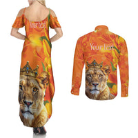 Personalized Netherlands Koninginnedag Couples Matching Summer Maxi Dress and Long Sleeve Button Shirt 30th April Lioness with Orange Tulip