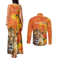 Personalized Netherlands Koninginnedag Couples Matching Tank Maxi Dress and Long Sleeve Button Shirt 30th April Lioness with Orange Tulip