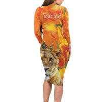 Personalized Netherlands Koninginnedag Family Matching Long Sleeve Bodycon Dress and Hawaiian Shirt 30th April Lioness with Orange Tulip
