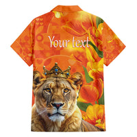 Personalized Netherlands Koninginnedag Family Matching Off Shoulder Short Dress and Hawaiian Shirt 30th April Lioness with Orange Tulip