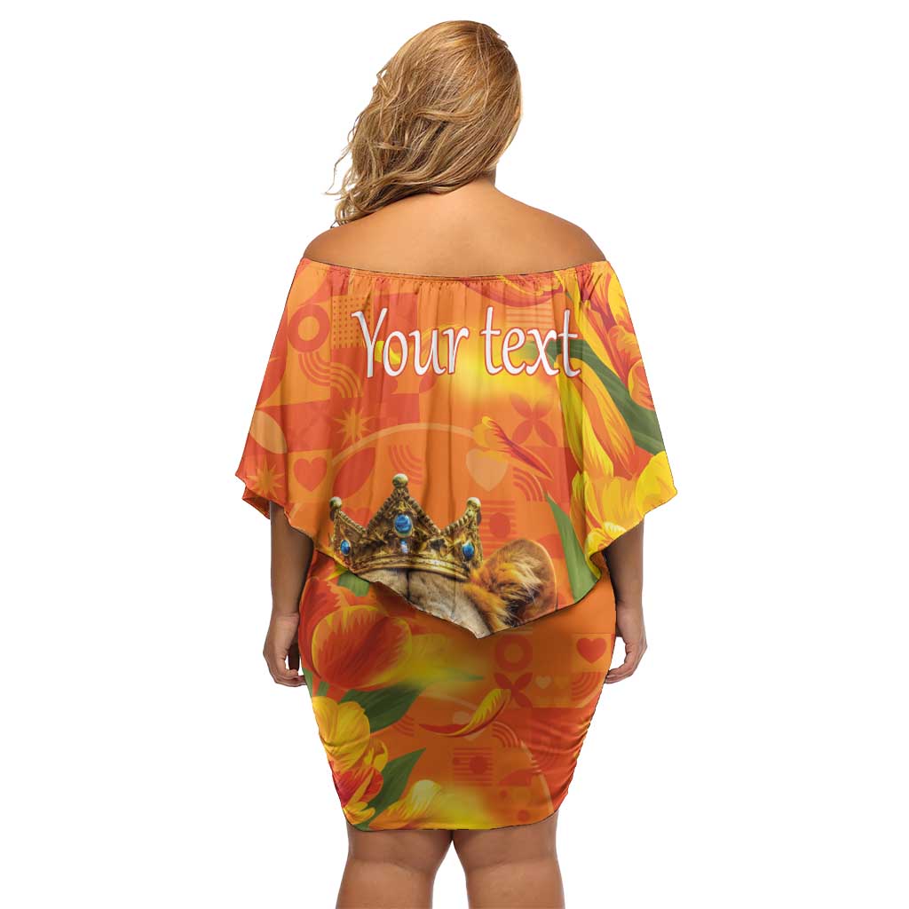Personalized Netherlands Koninginnedag Family Matching Off Shoulder Short Dress and Hawaiian Shirt 30th April Lioness with Orange Tulip