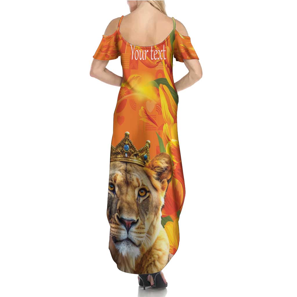 Personalized Netherlands Koninginnedag Family Matching Summer Maxi Dress and Hawaiian Shirt 30th April Lioness with Orange Tulip