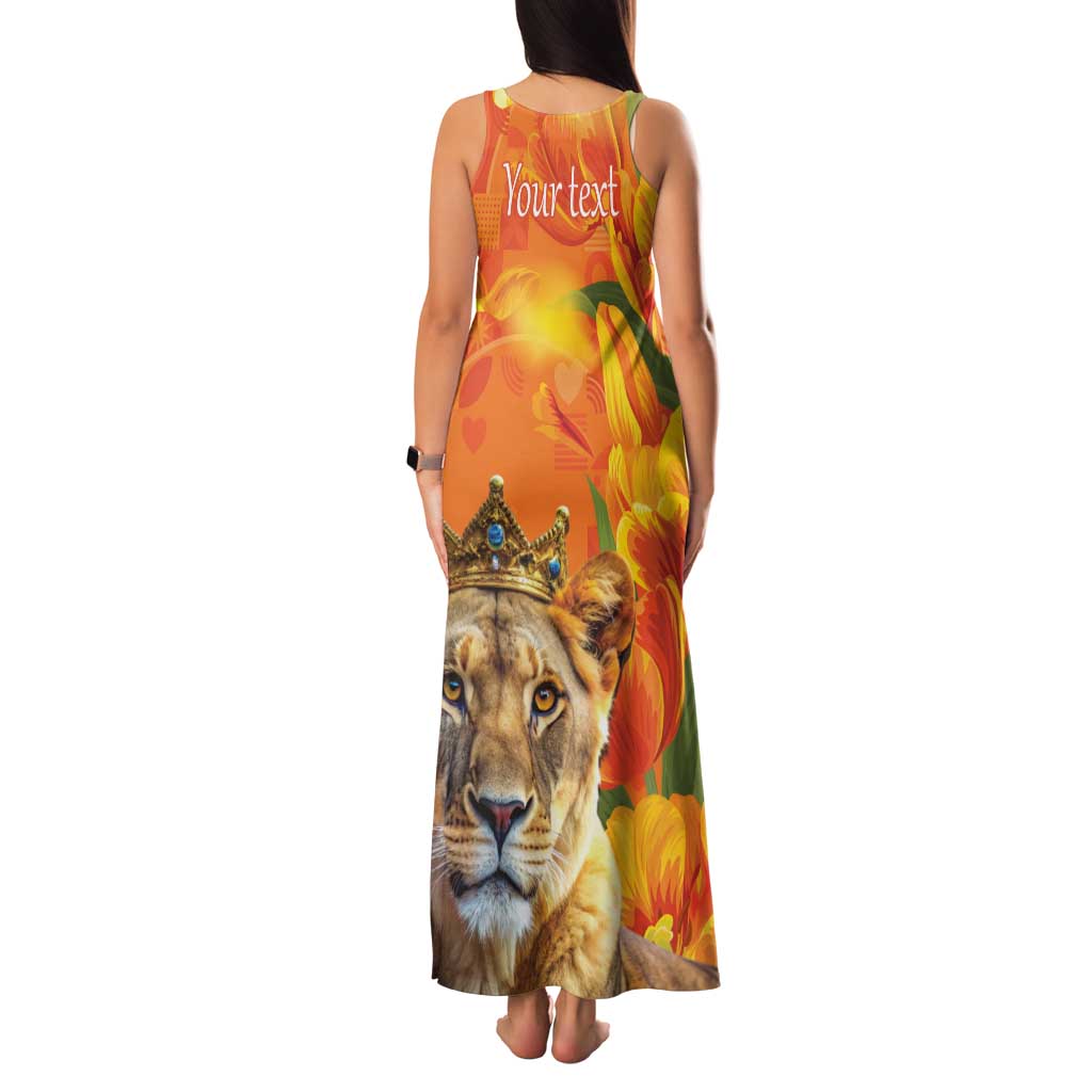 Personalized Netherlands Koninginnedag Family Matching Tank Maxi Dress and Hawaiian Shirt 30th April Lioness with Orange Tulip