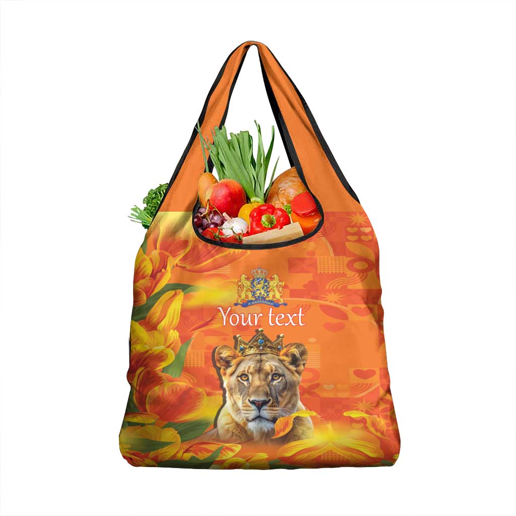 Personalized Netherlands Koninginnedag Grocery Bag 30th April Lioness with Orange Tulip