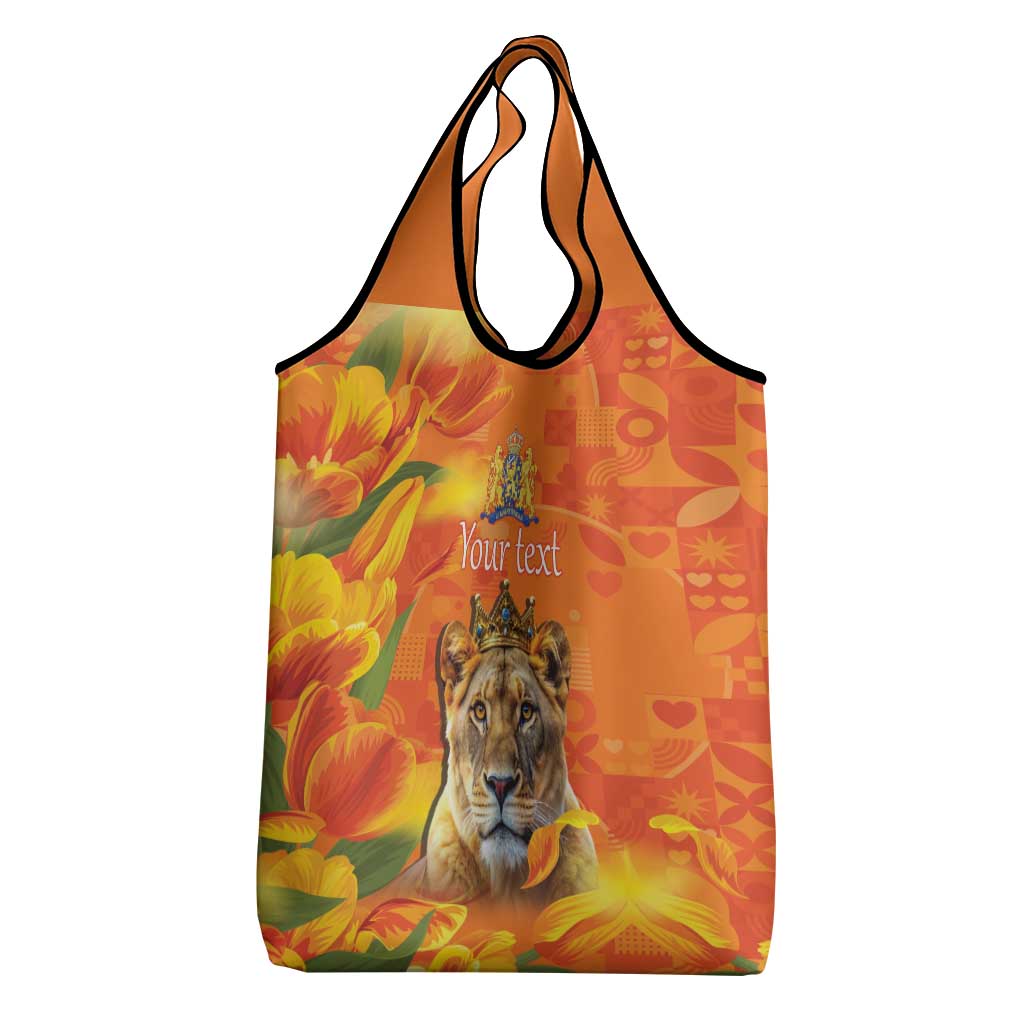 Personalized Netherlands Koninginnedag Grocery Bag 30th April Lioness with Orange Tulip
