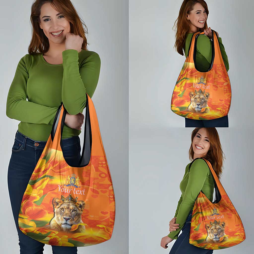 Personalized Netherlands Koninginnedag Grocery Bag 30th April Lioness with Orange Tulip