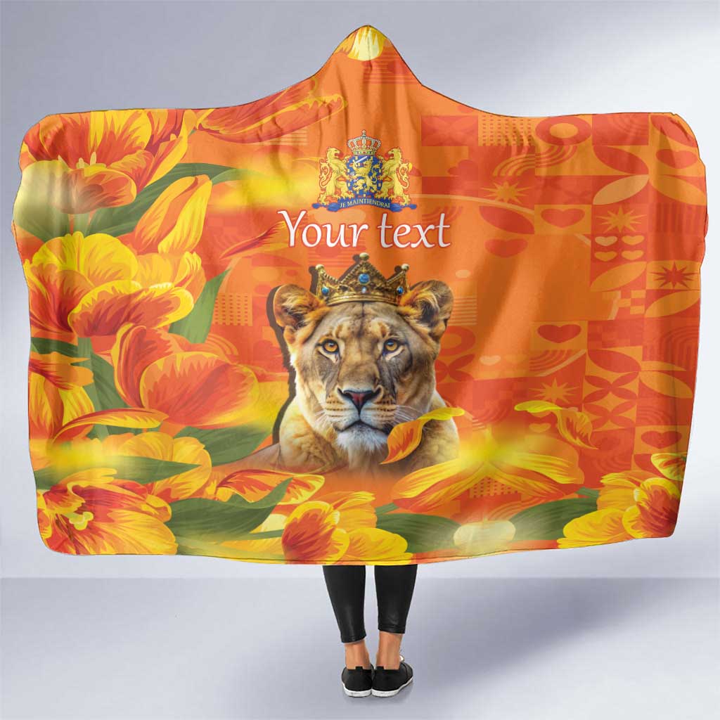 Personalized Netherlands Koninginnedag Hooded Blanket 30th April Lioness with Orange Tulip