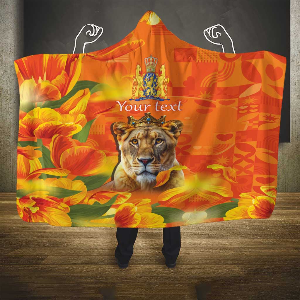 Personalized Netherlands Koninginnedag Hooded Blanket 30th April Lioness with Orange Tulip