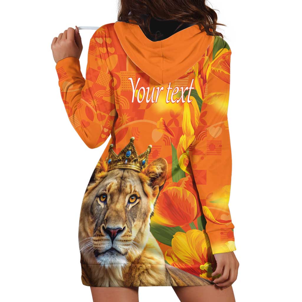 Personalized Netherlands Koninginnedag Hoodie Dress 30th April Lioness with Orange Tulip