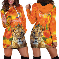 Personalized Netherlands Koninginnedag Hoodie Dress 30th April Lioness with Orange Tulip