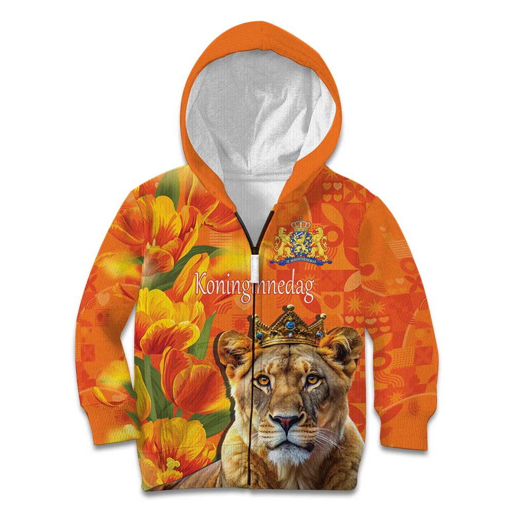 Personalized Netherlands Koninginnedag Kid Hoodie 30th April Lioness with Orange Tulip