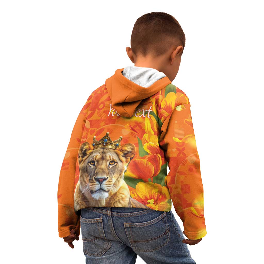 Personalized Netherlands Koninginnedag Kid Hoodie 30th April Lioness with Orange Tulip