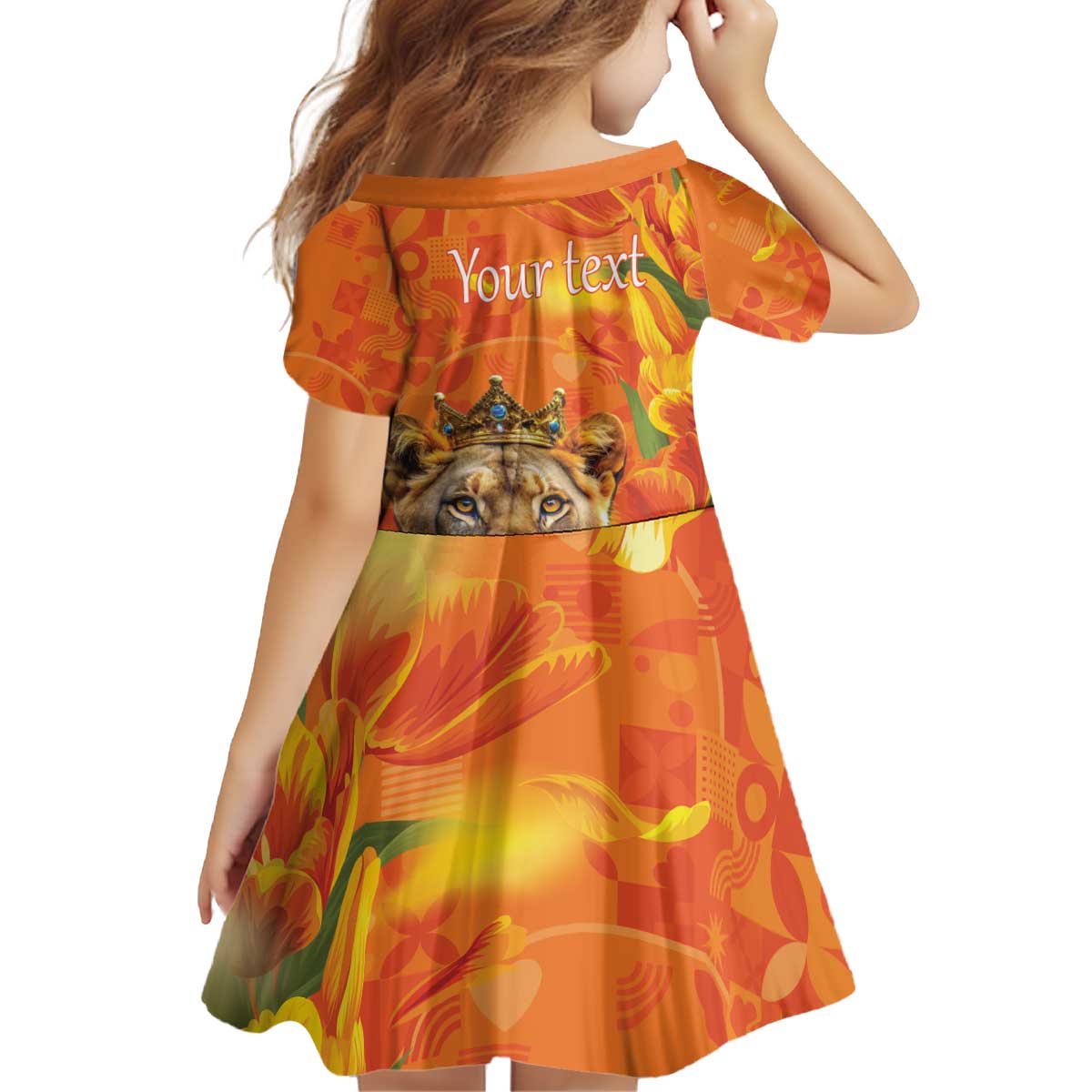 Personalized Netherlands Koninginnedag Kid Short Sleeve Dress 30th April Lioness with Orange Tulip