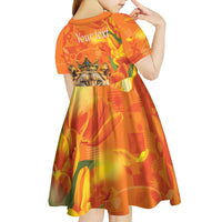 Personalized Netherlands Koninginnedag Kid Short Sleeve Dress 30th April Lioness with Orange Tulip
