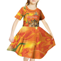 Personalized Netherlands Koninginnedag Kid Short Sleeve Dress 30th April Lioness with Orange Tulip