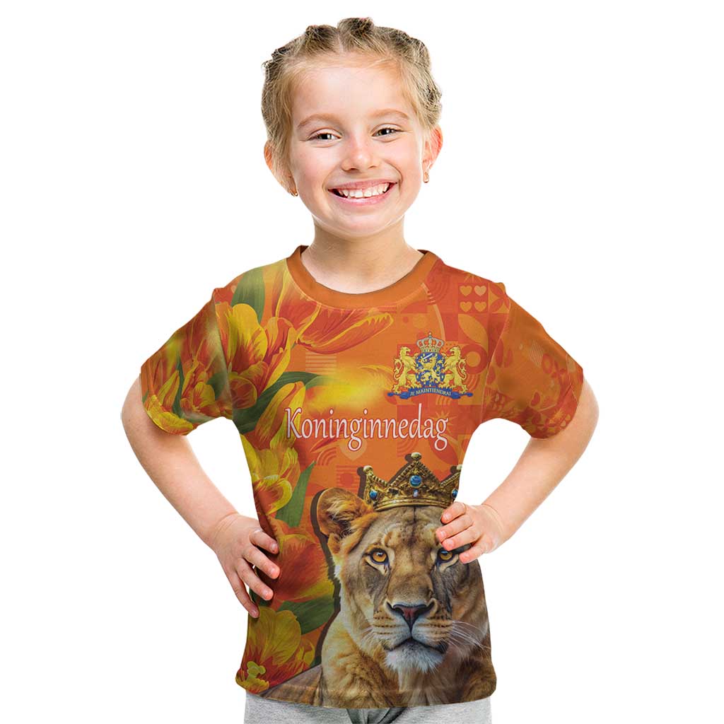 Personalized Netherlands Koninginnedag Kid T Shirt 30th April Lioness with Orange Tulip