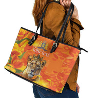 Personalized Netherlands Koninginnedag Leather Tote Bag 30th April Lioness with Orange Tulip