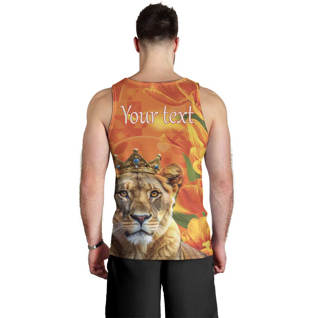 Personalized Netherlands Koninginnedag Men Tank Top 30th April Lioness with Orange Tulip