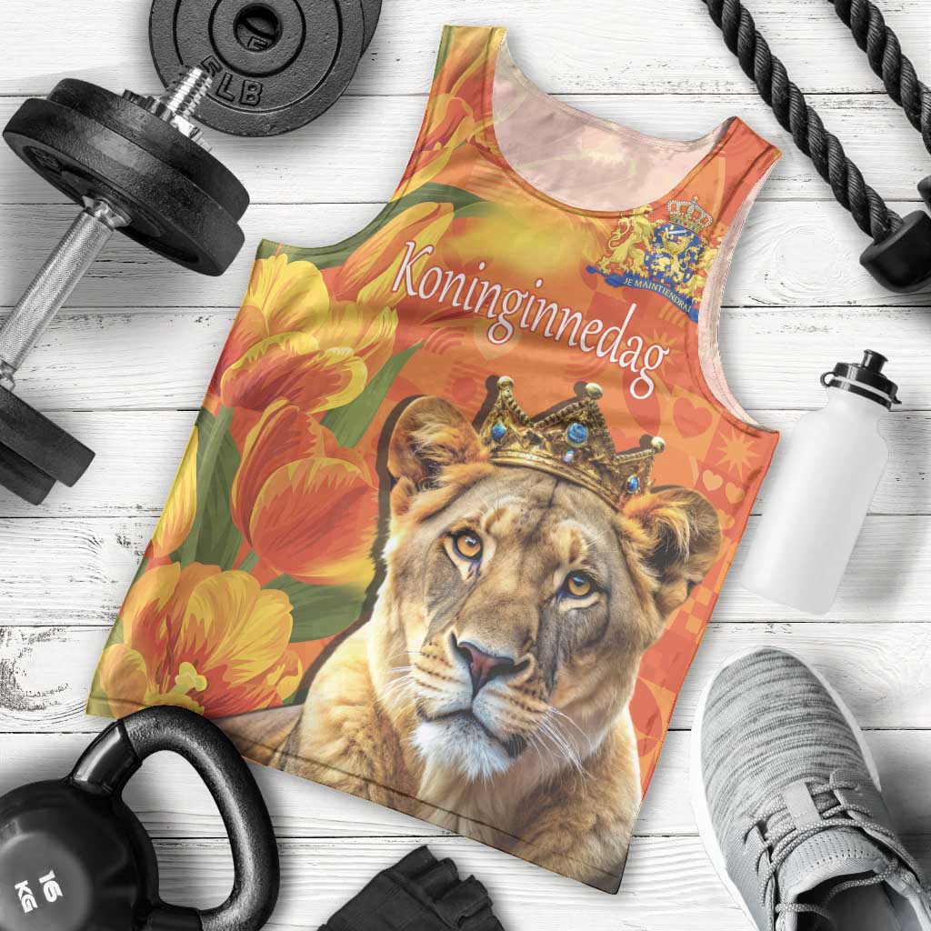 Personalized Netherlands Koninginnedag Men Tank Top 30th April Lioness with Orange Tulip