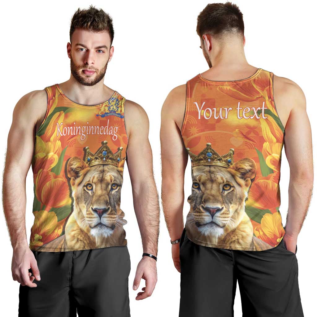 Personalized Netherlands Koninginnedag Men Tank Top 30th April Lioness with Orange Tulip