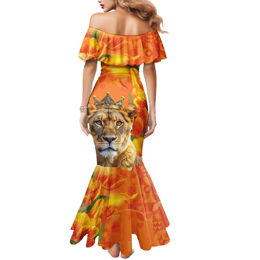 Personalized Netherlands Koninginnedag Mermaid Dress 30th April Lioness with Orange Tulip