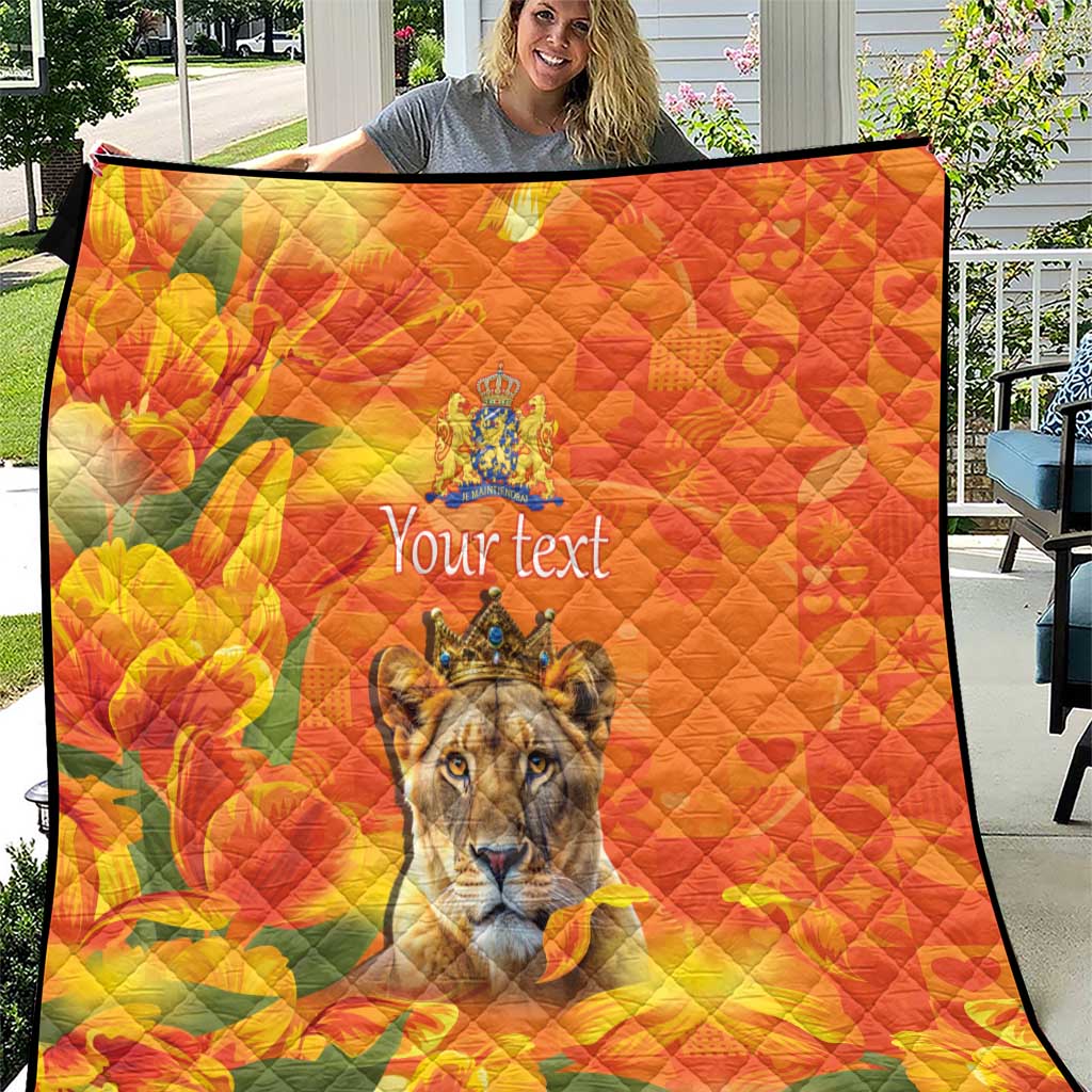 Personalized Netherlands Koninginnedag Quilt 30th April Lioness with Orange Tulip
