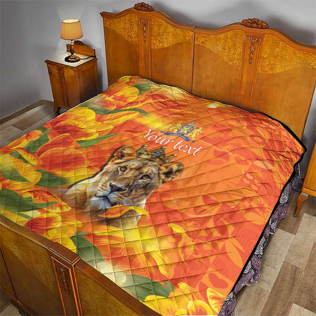 Personalized Netherlands Koninginnedag Quilt 30th April Lioness with Orange Tulip