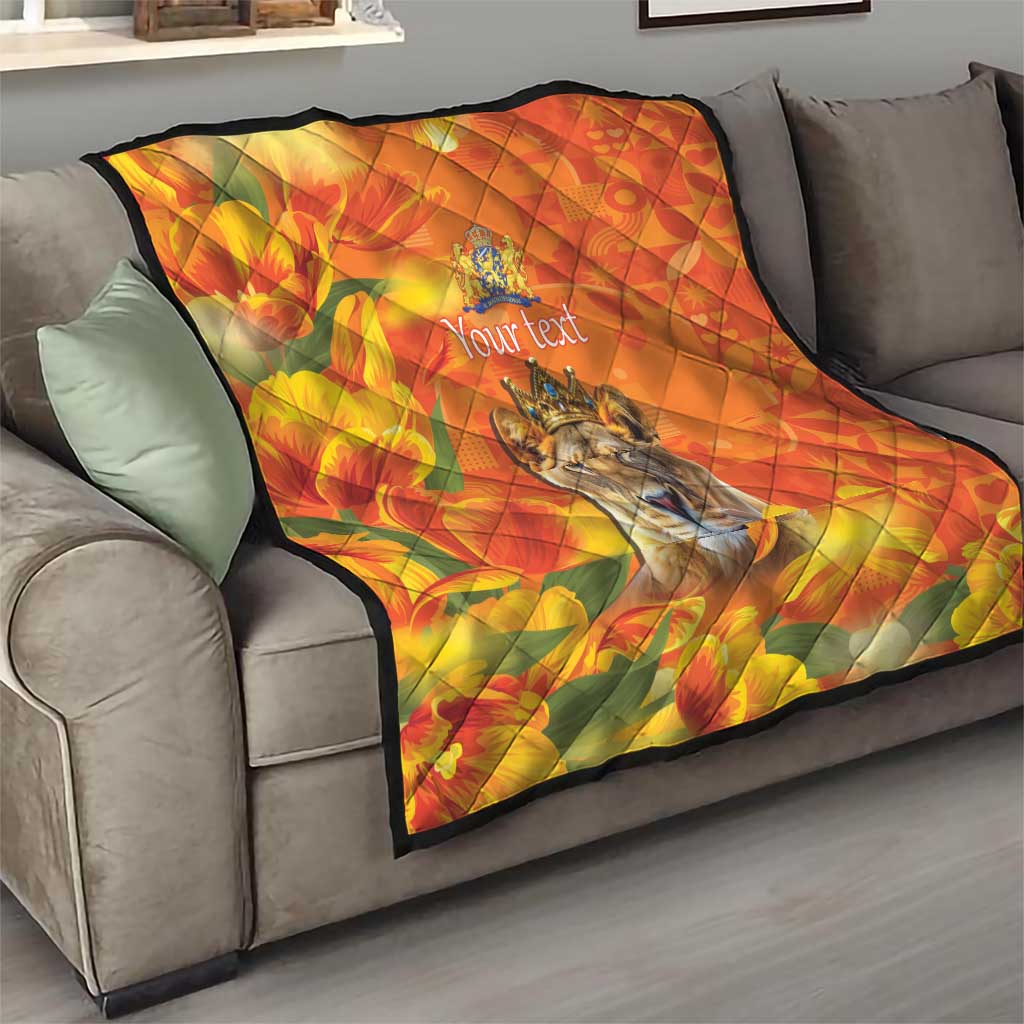Personalized Netherlands Koninginnedag Quilt 30th April Lioness with Orange Tulip