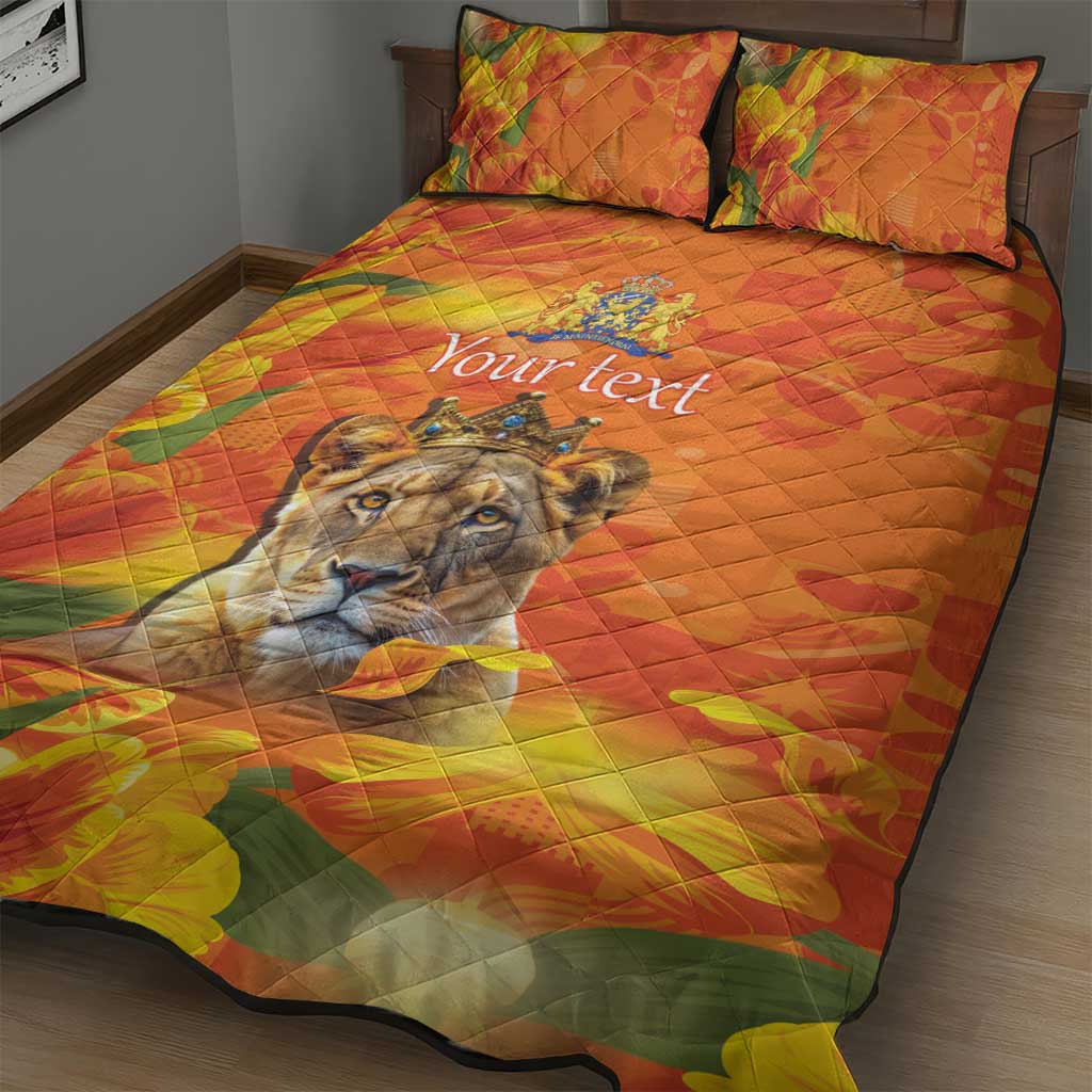 Personalized Netherlands Koninginnedag Quilt Bed Set 30th April Lioness with Orange Tulip