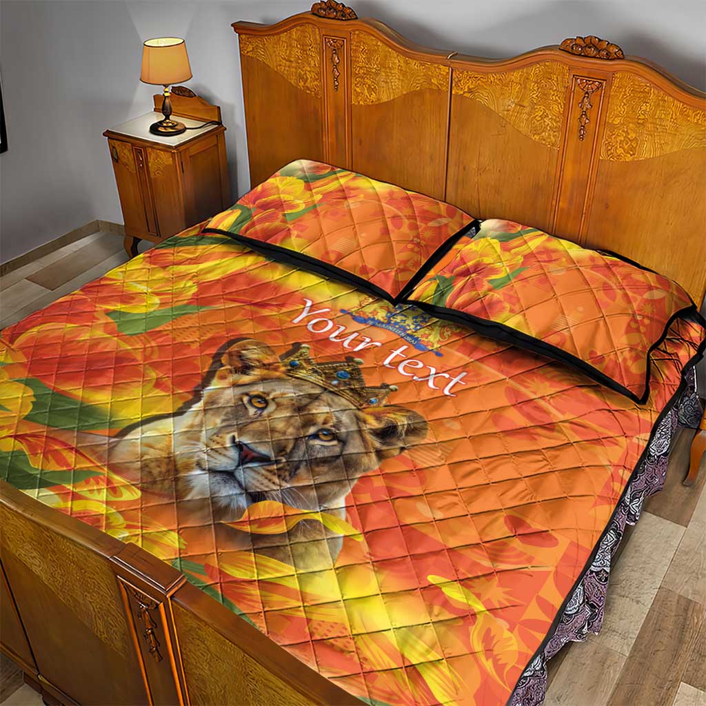 Personalized Netherlands Koninginnedag Quilt Bed Set 30th April Lioness with Orange Tulip