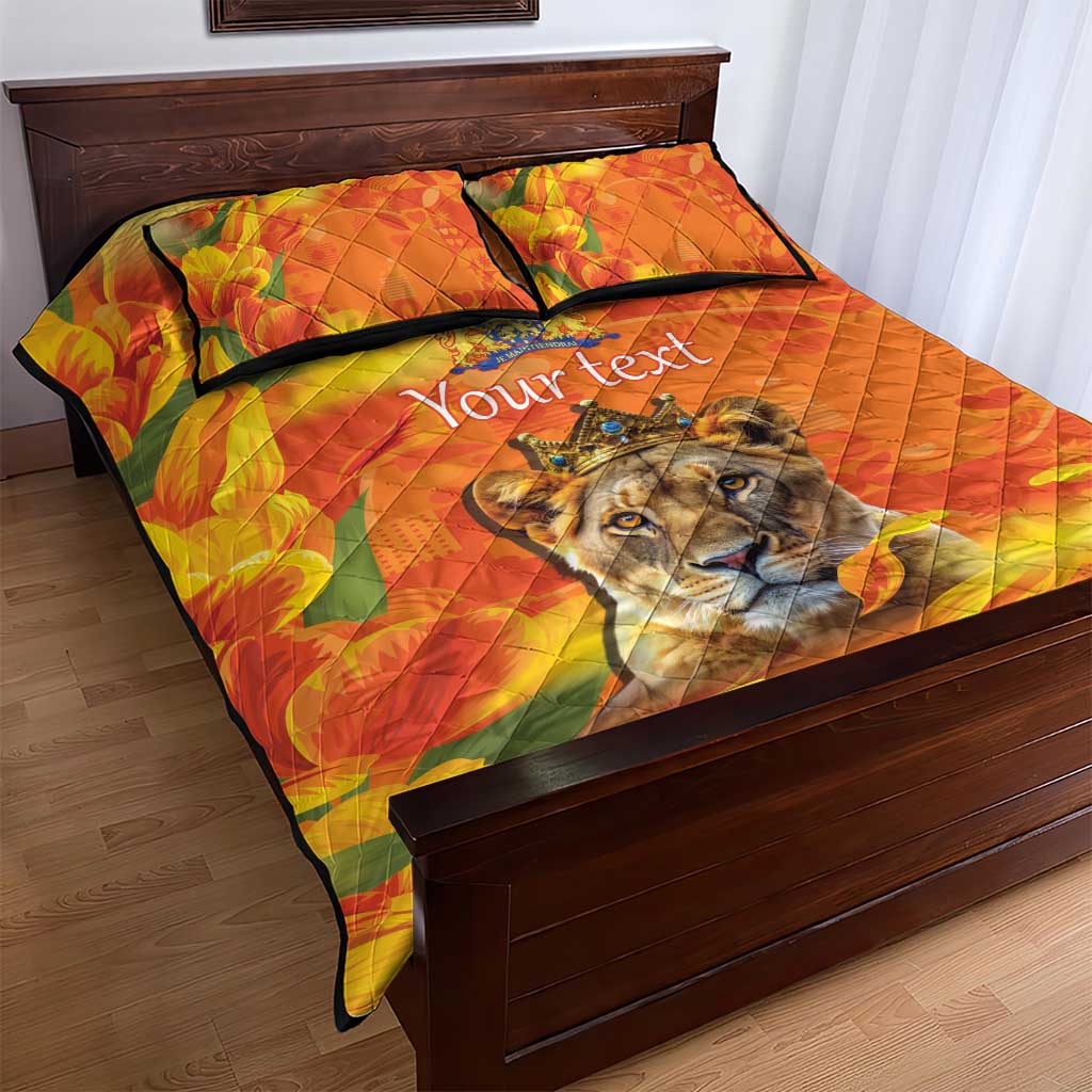 Personalized Netherlands Koninginnedag Quilt Bed Set 30th April Lioness with Orange Tulip