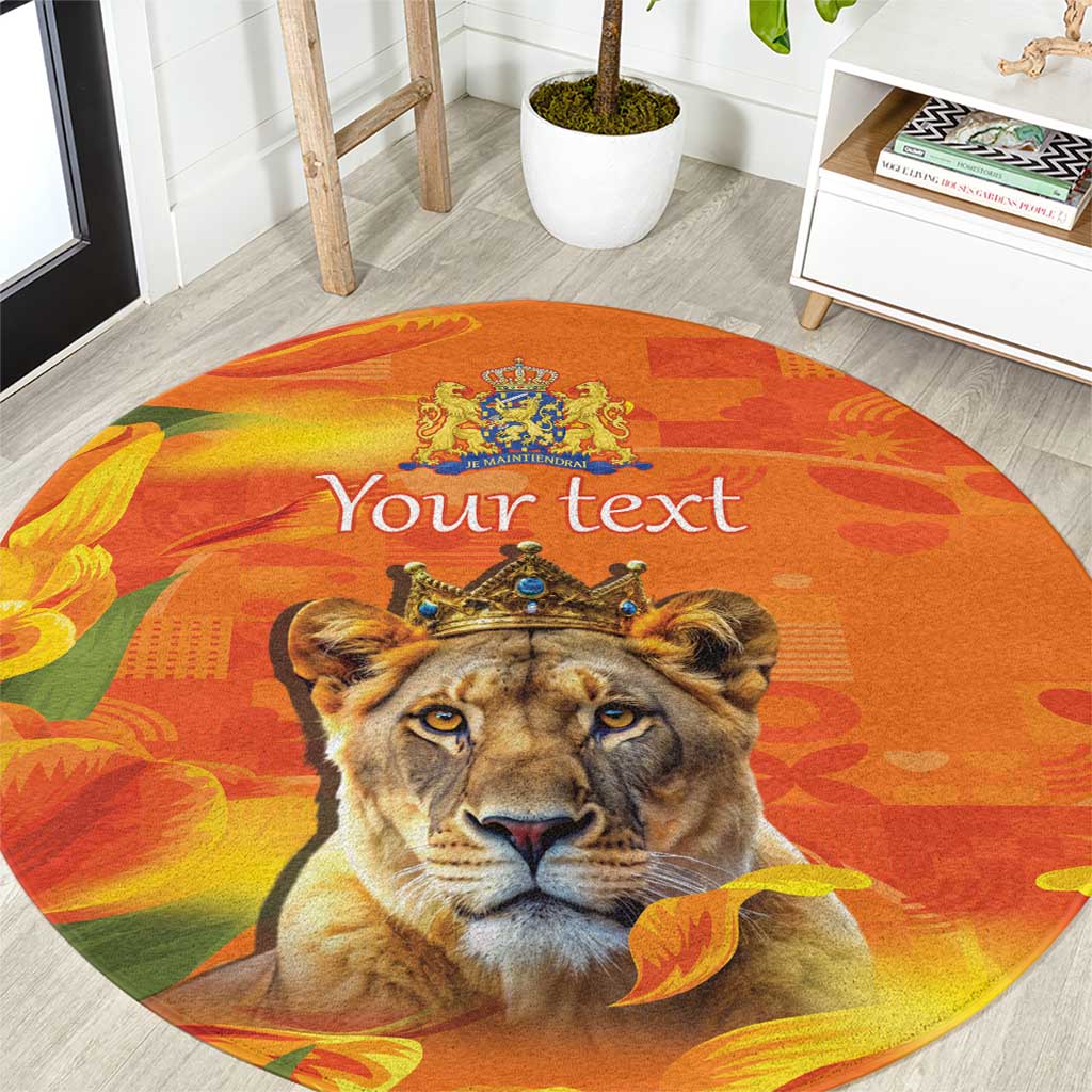 Personalized Netherlands Koninginnedag Round Carpet 30th April Lioness with Orange Tulip
