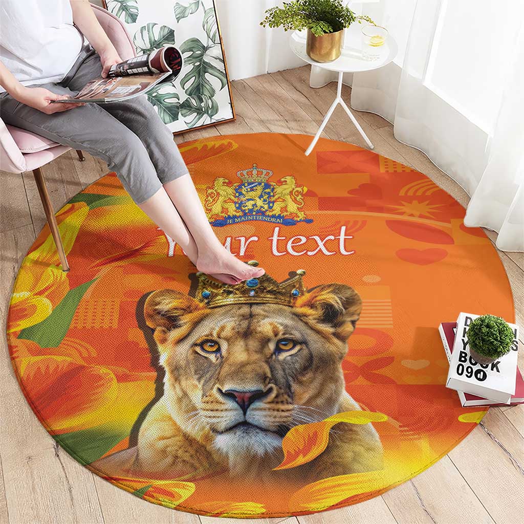 Personalized Netherlands Koninginnedag Round Carpet 30th April Lioness with Orange Tulip