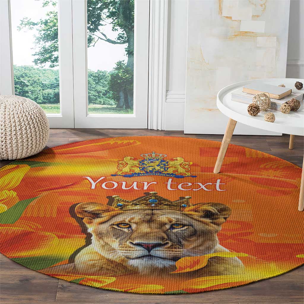 Personalized Netherlands Koninginnedag Round Carpet 30th April Lioness with Orange Tulip