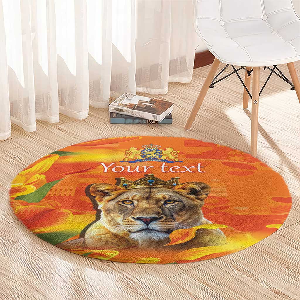 Personalized Netherlands Koninginnedag Round Carpet 30th April Lioness with Orange Tulip