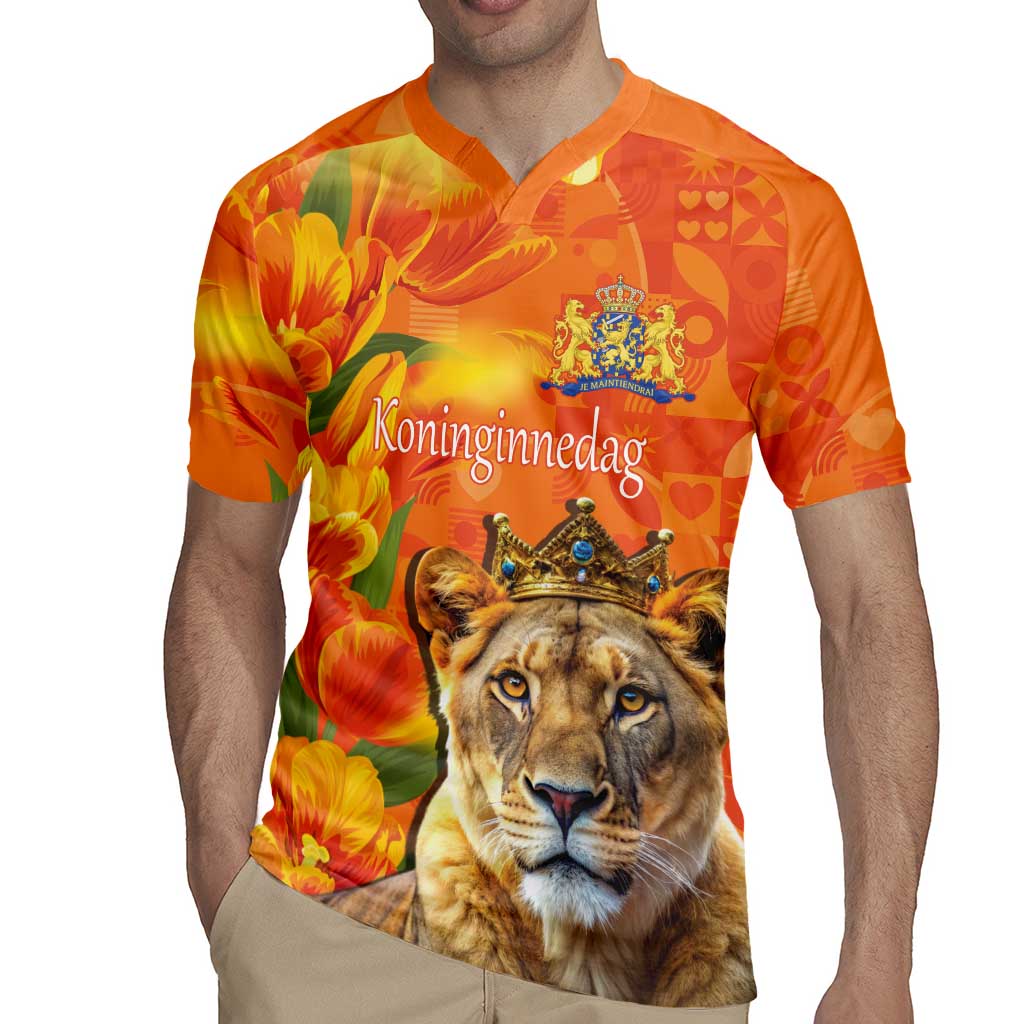 Personalized Netherlands Koninginnedag Rugby Jersey 30th April Lioness with Orange Tulip