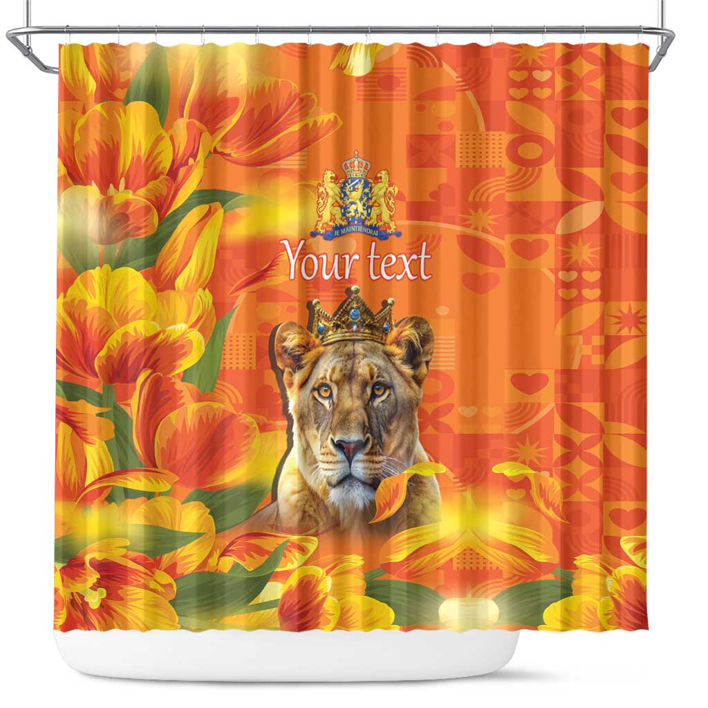 Personalized Netherlands Koninginnedag Shower Curtain 30th April Lioness with Orange Tulip
