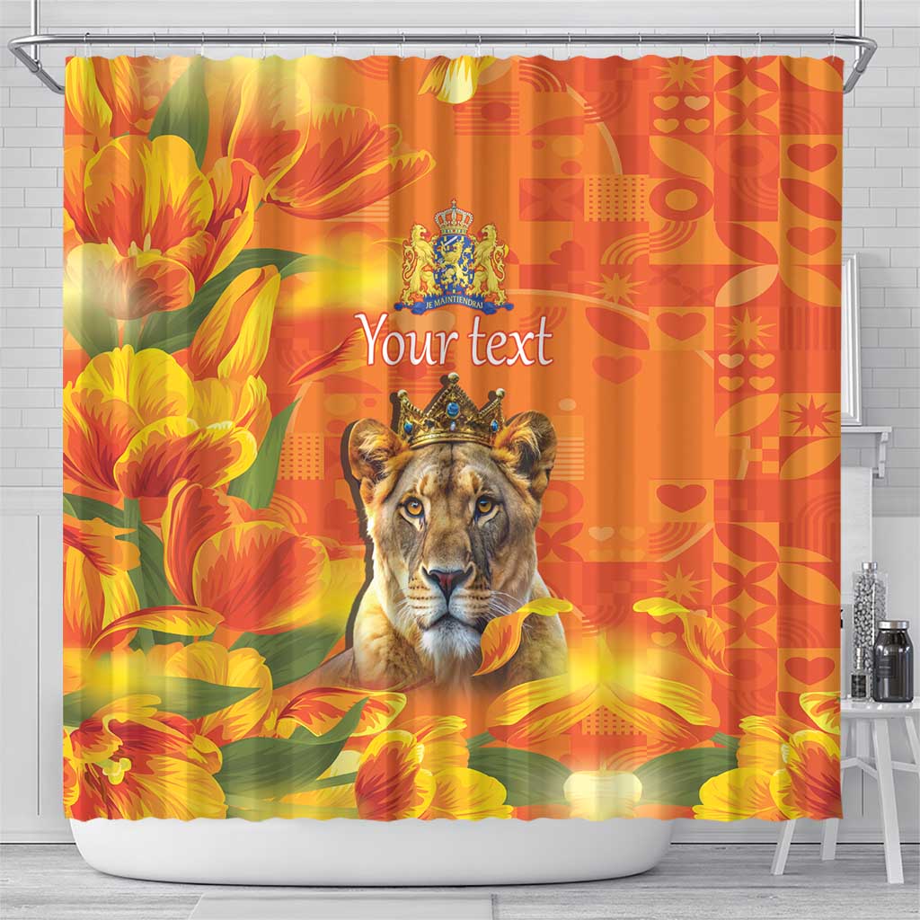 Personalized Netherlands Koninginnedag Shower Curtain 30th April Lioness with Orange Tulip