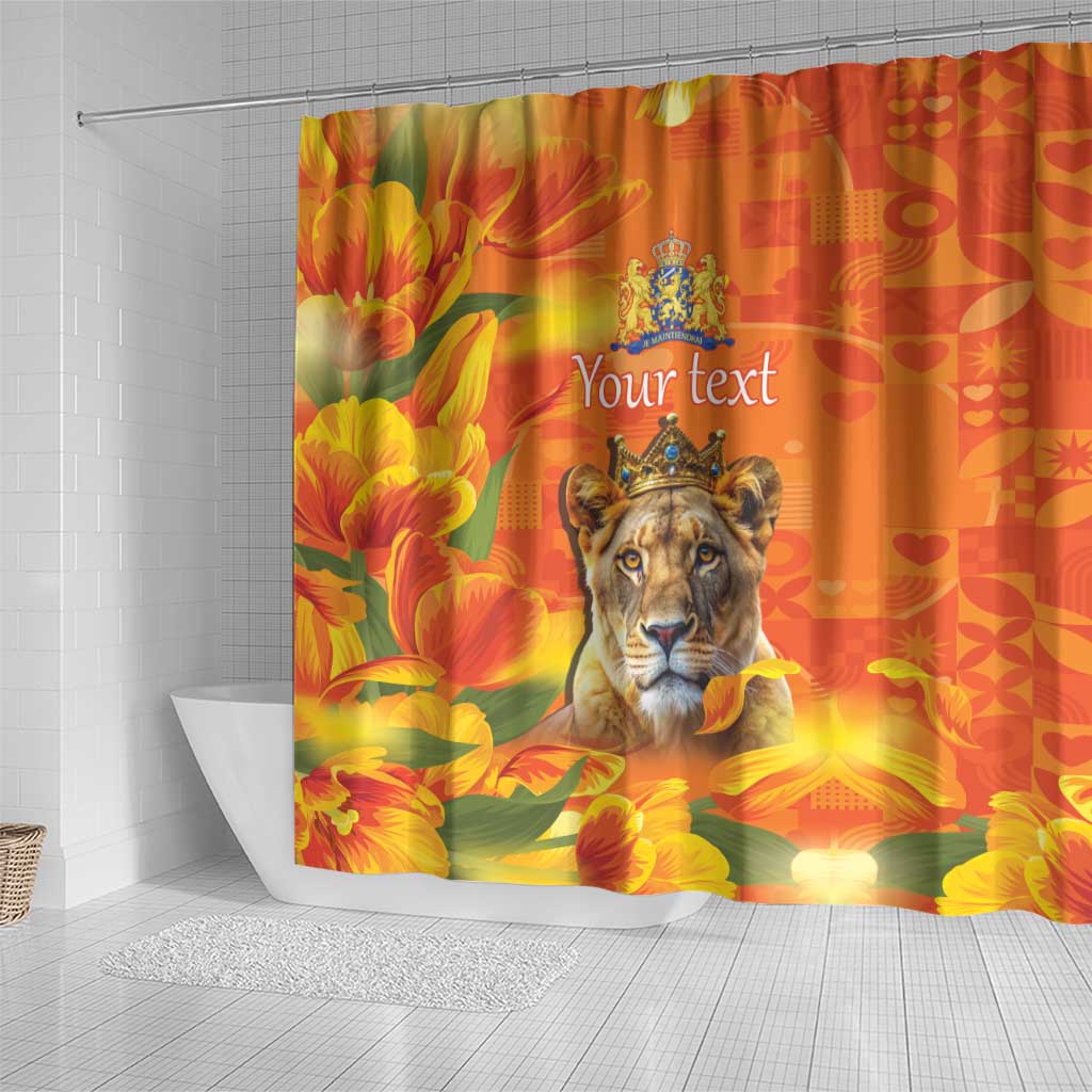 Personalized Netherlands Koninginnedag Shower Curtain 30th April Lioness with Orange Tulip
