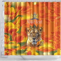 Personalized Netherlands Koninginnedag Shower Curtain 30th April Lioness with Orange Tulip
