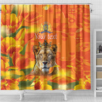 Personalized Netherlands Koninginnedag Shower Curtain 30th April Lioness with Orange Tulip