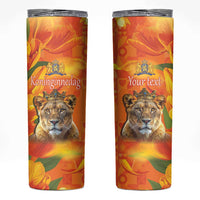 Personalized Netherlands Koninginnedag Skinny Tumbler 30th April Lioness with Orange Tulip