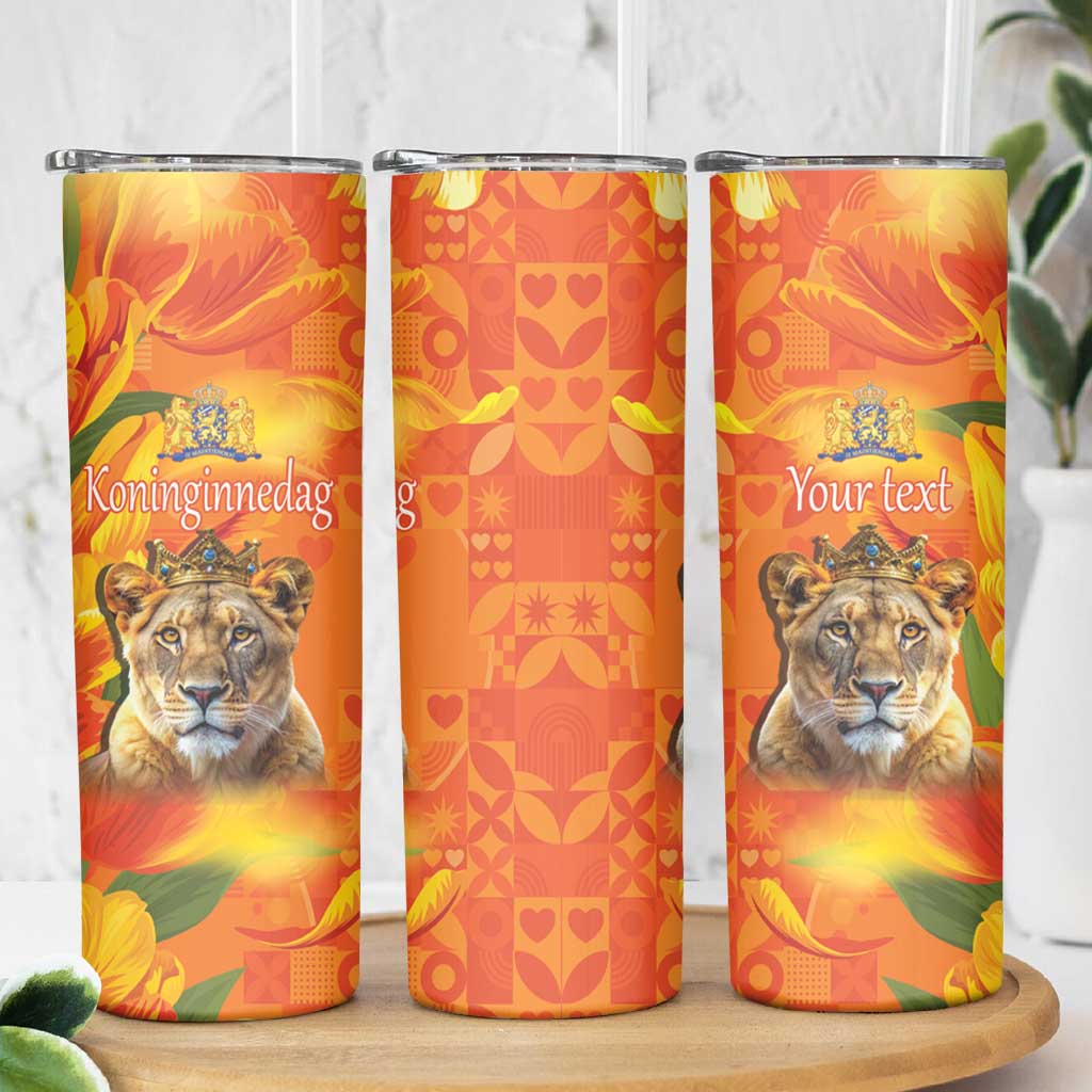 Personalized Netherlands Koninginnedag Skinny Tumbler 30th April Lioness with Orange Tulip