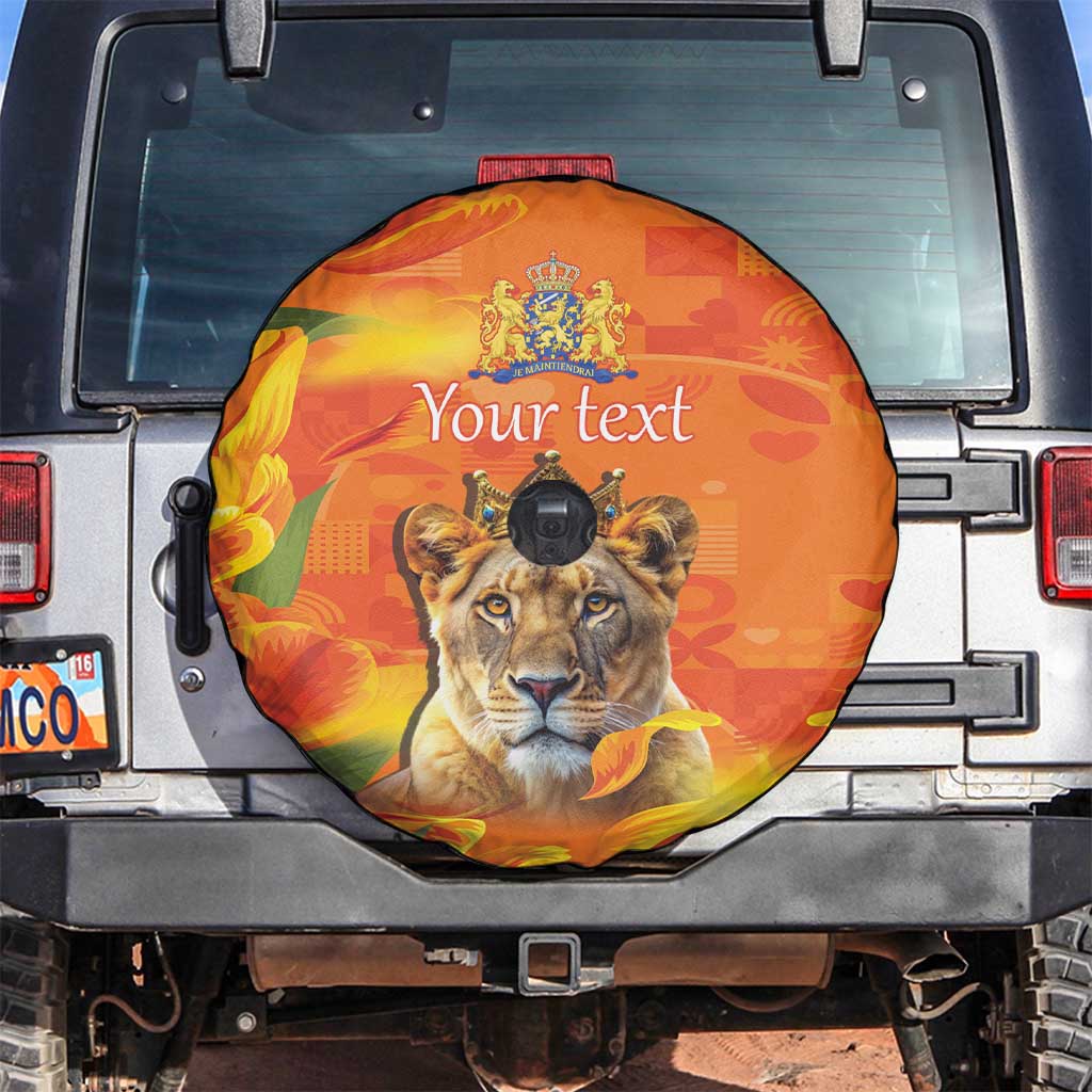 Personalized Netherlands Koninginnedag Spare Tire Cover 30th April Lioness with Orange Tulip
