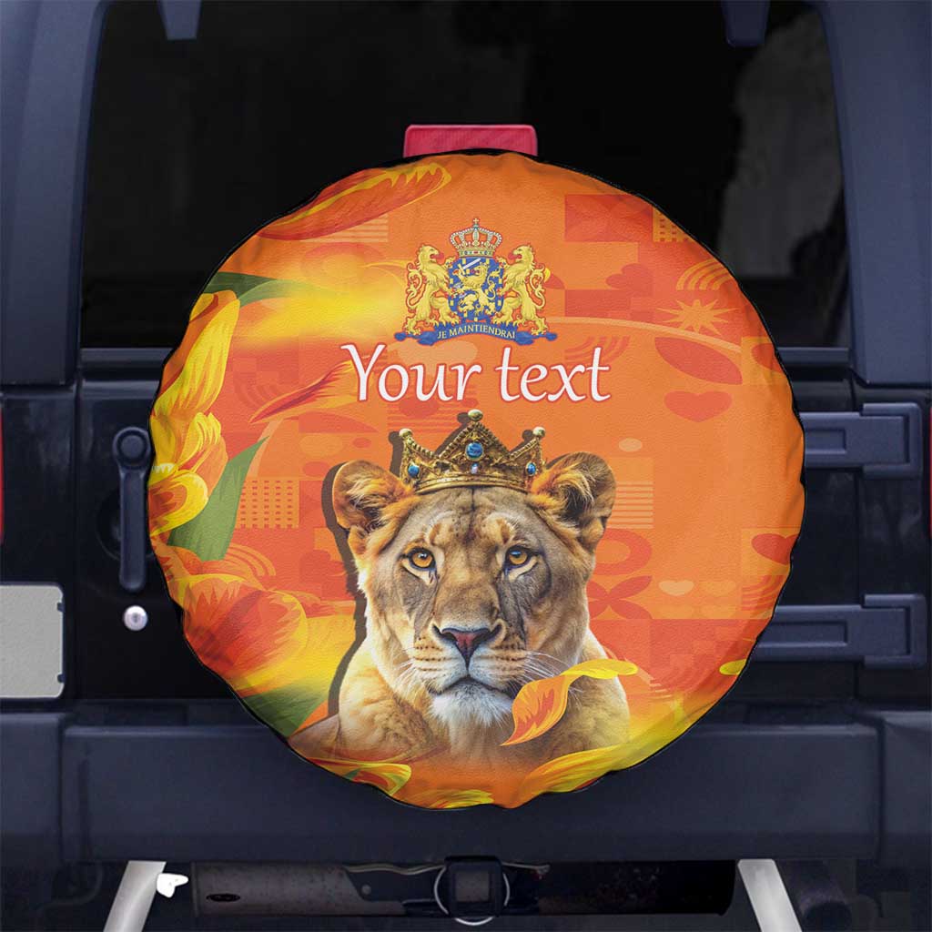 Personalized Netherlands Koninginnedag Spare Tire Cover 30th April Lioness with Orange Tulip