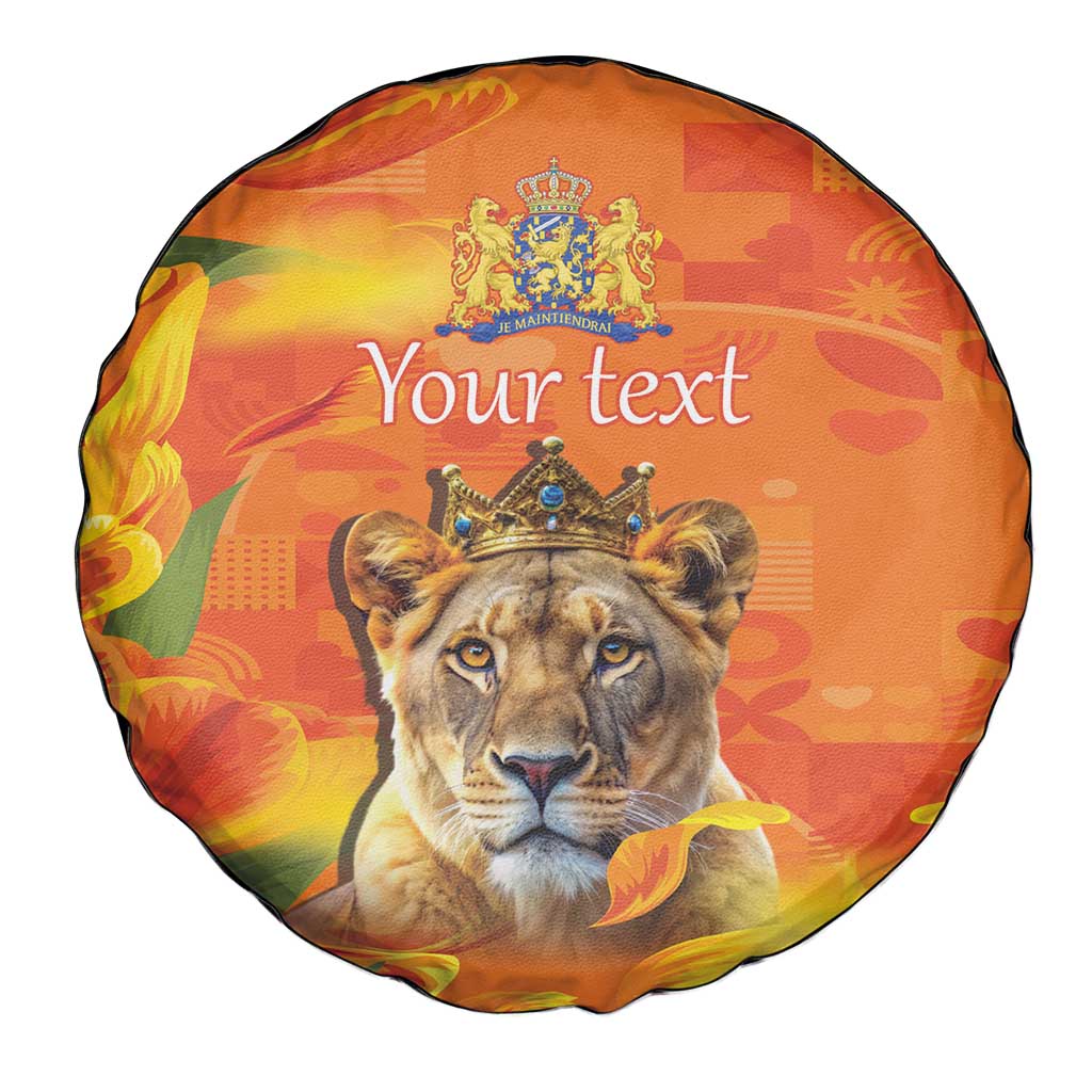 Personalized Netherlands Koninginnedag Spare Tire Cover 30th April Lioness with Orange Tulip